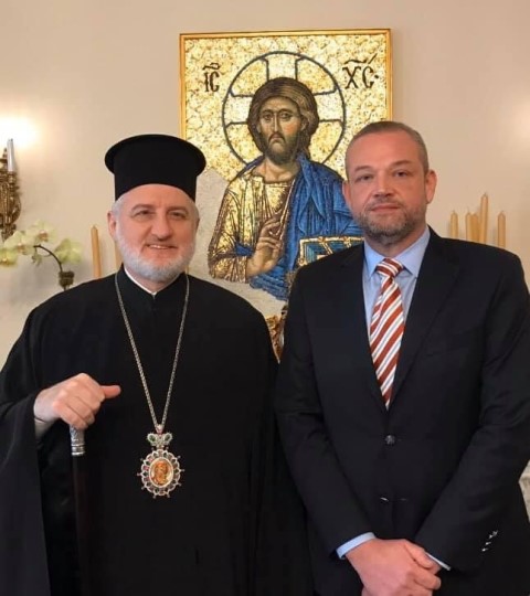 His Eminence Archbishop Elpidophoros and University Executive Vice President and CFO Dr. Leonidas Tzonis.
